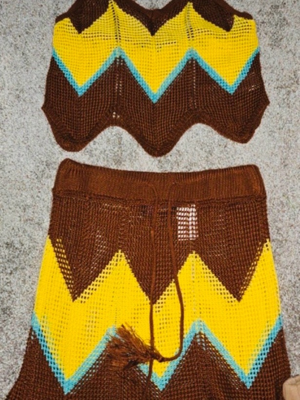 Almost Famous Brown, Yellow & Teal Chevron Knit Shorts